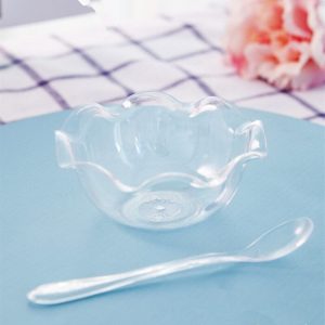 12-Pack Plastic Dessert Bowls 3oz Round Blossom Design Clear - Disposable Ice Cream and Candy Bowls